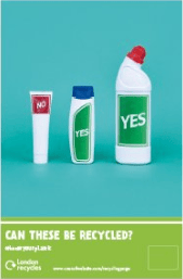 London Recycles graphic: can these be recycled? Various plastic cleaning detergent bottles