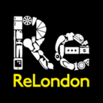ReLondon logo - white graphic with yellow company name on a black ground